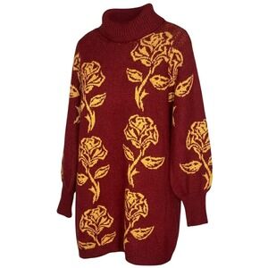 NEW Jodifl Women's burgundy gold rose turtleneck Knit sweater Dress Size small